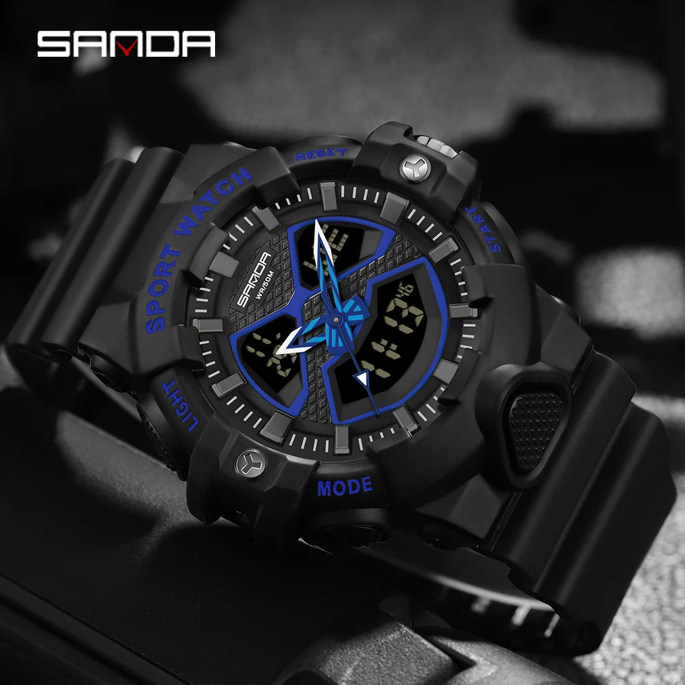 SANDA 2023 – montre-bracelet numérique de Sport pour hommes, étanche 50M, LED, chronomètre, 3150