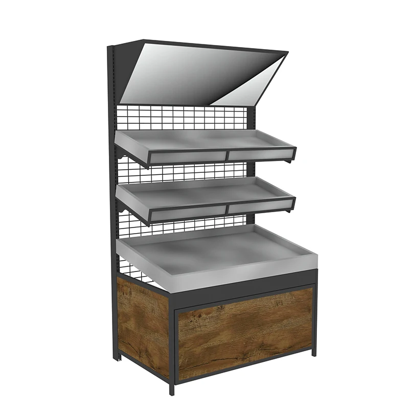custom.Heavy Duty Metal & Wood Supermarket Display Rack Grocery Convenience Store Produce Retail