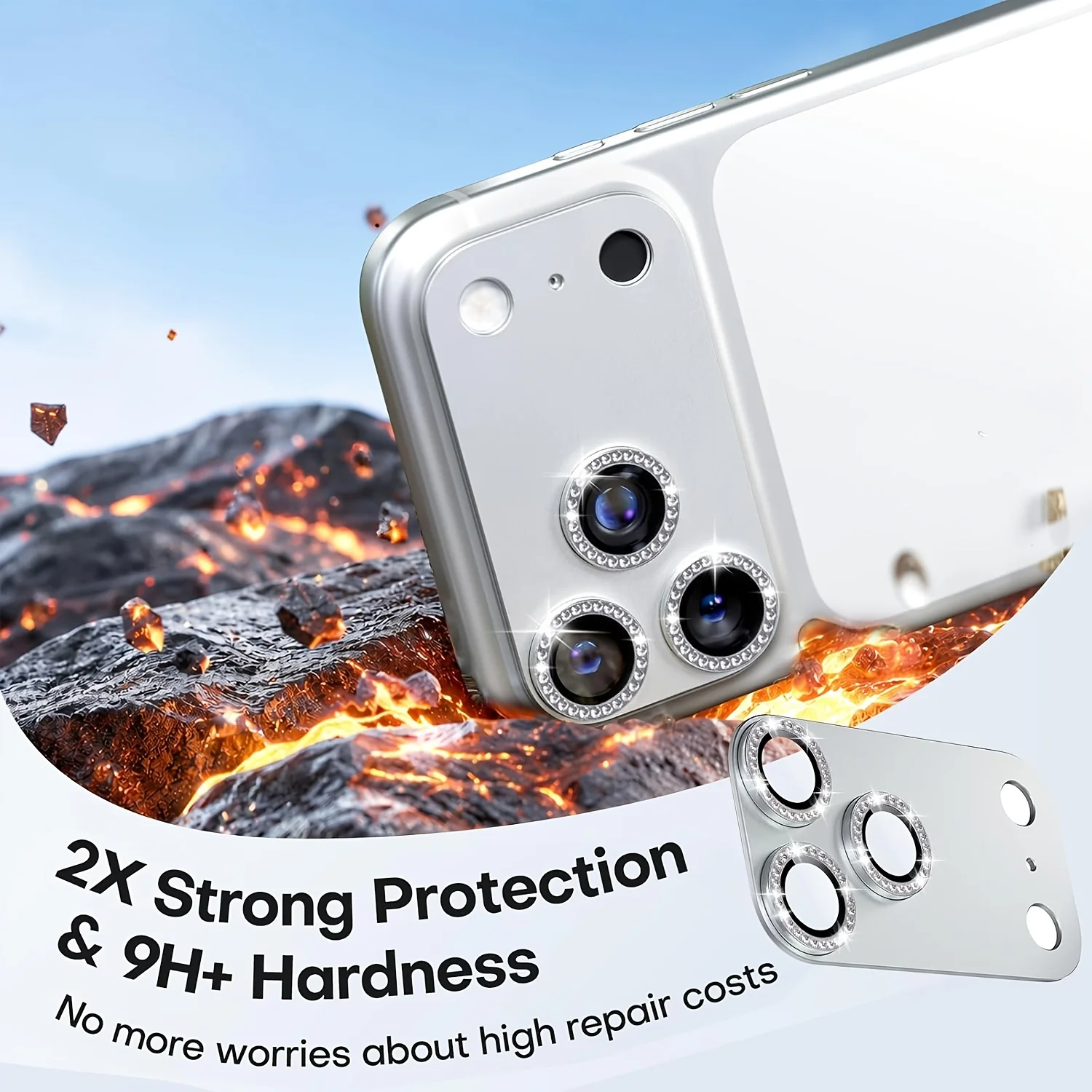 Strass-Glitzer-Kameraobjektivschutz für iPhone 18 Pro Max, Aluminiumrahmen, 9H gehärtetes Glas, vollständige Abdeckung, kratzfest, benutzerfreundlich – Detail 3