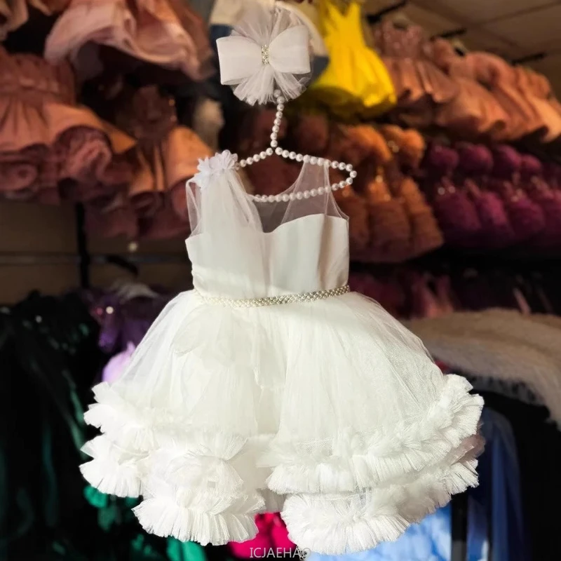 

Party Dress New White Sleeveless Princess Dresses European Style Kids Performance Gown Party Outfit Flower Girl Formal Wear