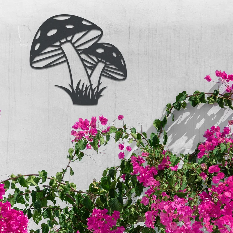 Décoration murale en forme de champignon en métal noir, décoration de maison en forme de champignon, cadeau de Thanksgiving, décoration de jardin