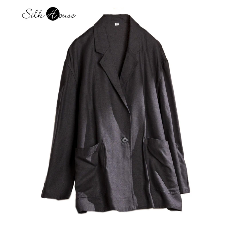 

2026 Women's Fashion Spring Clothing Black Commuter Versatile 100% Natural Mulberry Silk Oil Silk Suit Loose Comfortable Coat