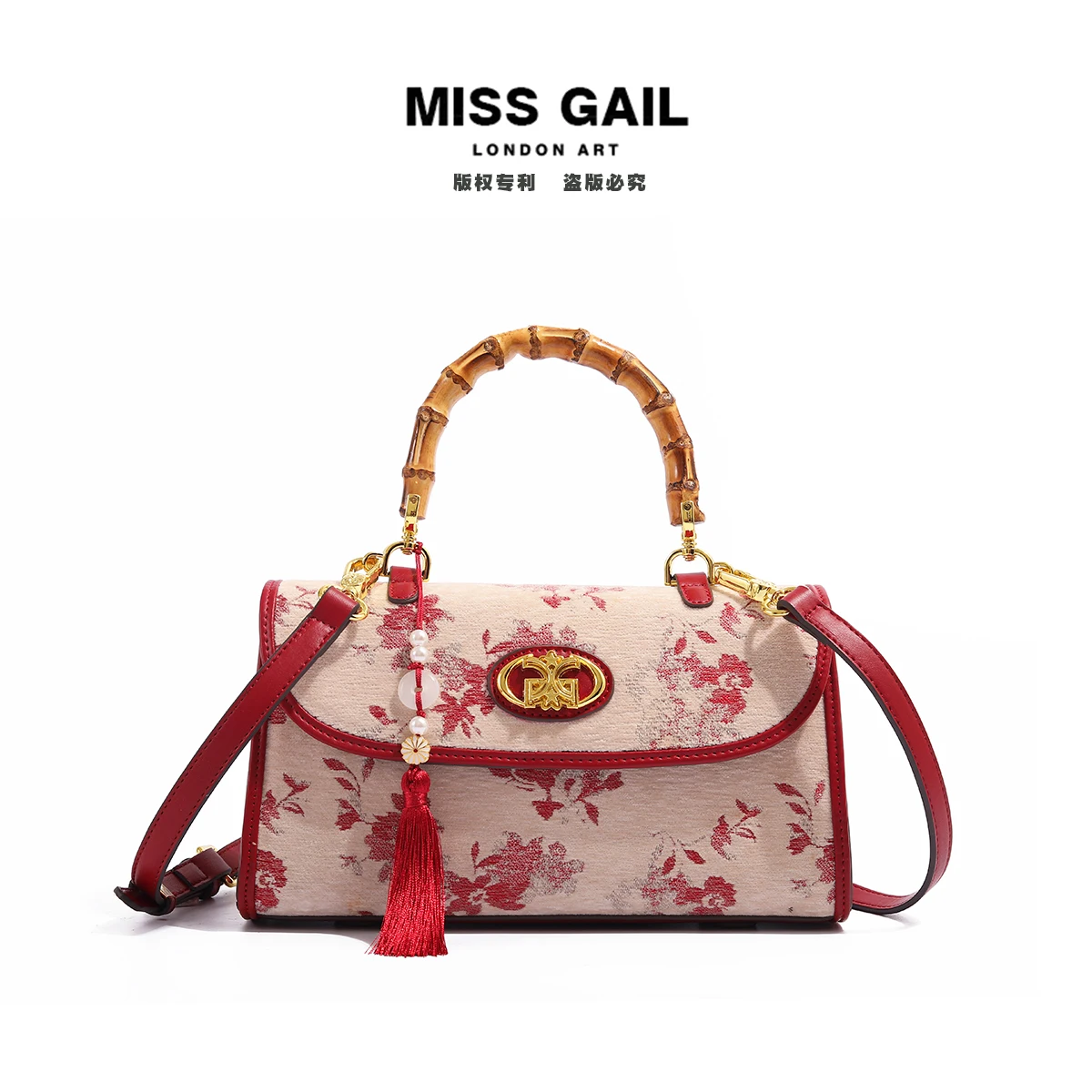 

New Plum Blossom Red Handbag Bamboo Knot Handheld Women's Bag New Cross Shouldered Women's Bag