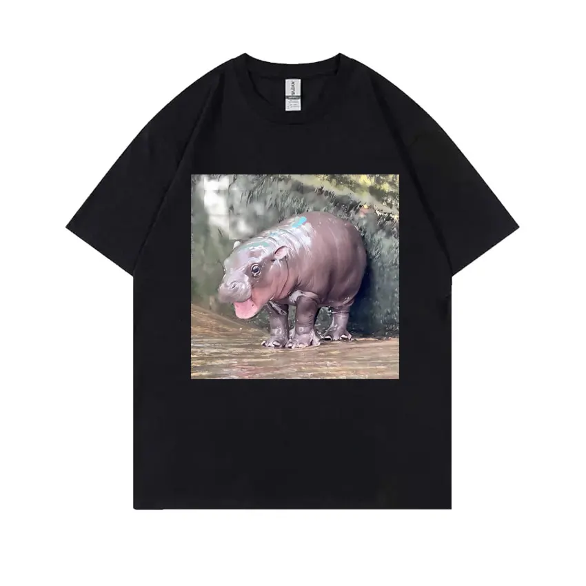 

Moo Deng Funny Meme T Shirts Baby Hippo Graphic T-shirt Men Women Casual 100% Pure Cotton Tshirt Male Fashion Oversized Tees