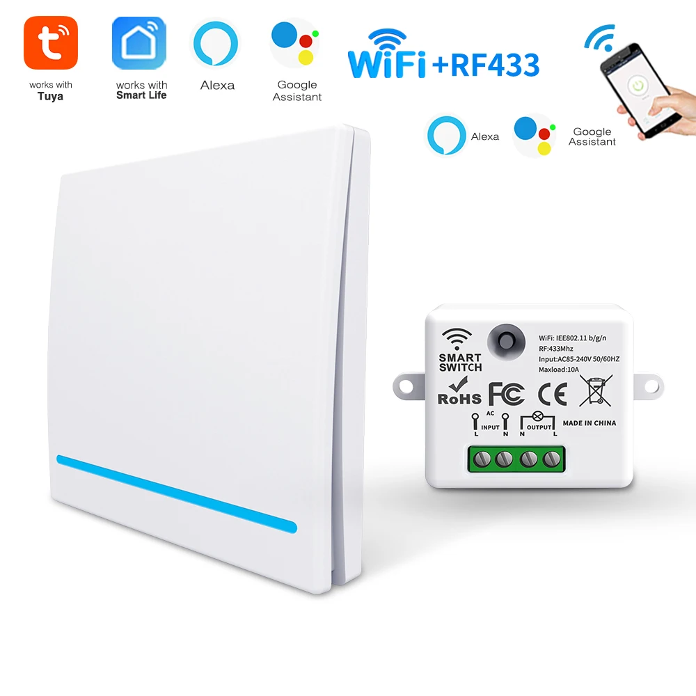 

Mini Module Tuya Wifi Smart Push Button Switch Wall Panel 433MHZ Wireless Electrical Home Remote Control for Google Home Alexa