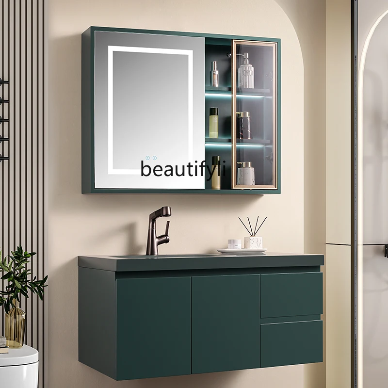 Modern Minimalist Oak Bathroom Cabinet Combination Hand Washing Washbasin Cabinet Mirror Cabinet Bathroom Table