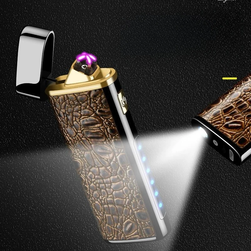 Dual Arc Metal Pulse Electric Lighter LED Lighting Outdoor Windproof Plasma USB Rechargeable Lighter Men\'s High-end Luxury Gift