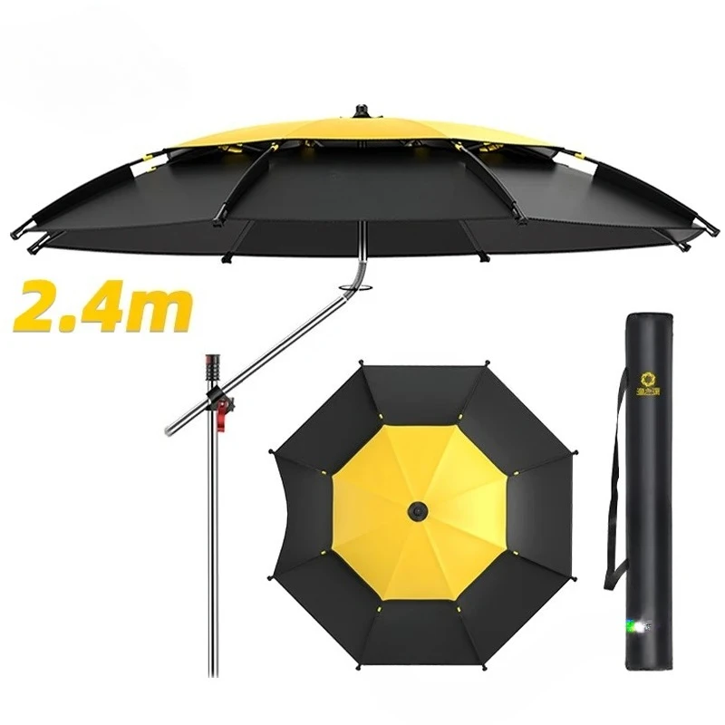 Outdoor Camping Umbrella 2.0-2.4M Double-Layer Fold Parasol Fishing Umbrella for Beach Garden Parasol Windproof Umbrella Shade