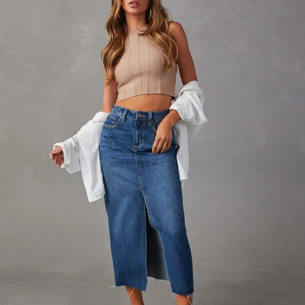 

Vintage Denim Skirt Women's A-line 2023 Spring Dress New Retro Blue High Waist Slim Mid Length Dress Skirt Street Women Dresses