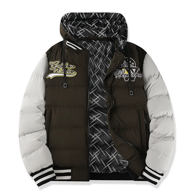 Men's Thickened Cotton Jacket Set Autumn Winter Windproof Waterproof Loose Fit Youth Vacation Two-Piece Warm Coat