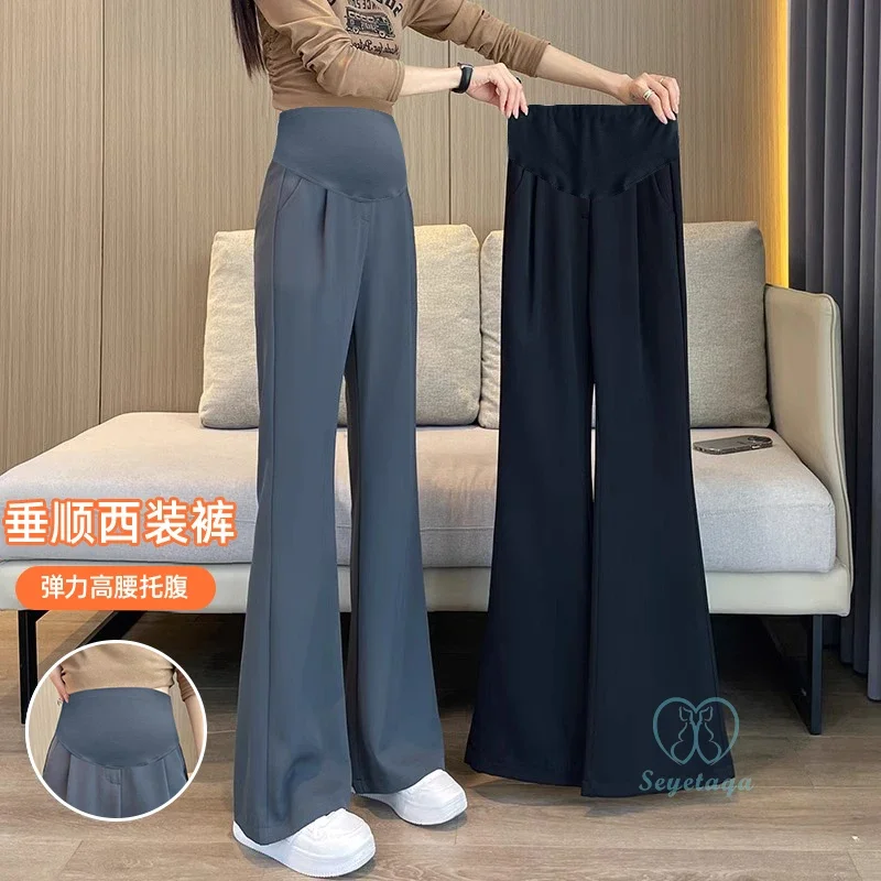 Boot Cut OL Maternity Pants Spring Autumn Elastic Waist Belly Trousers Clothes for Pregnant Women Casual Pregnancy Clothing