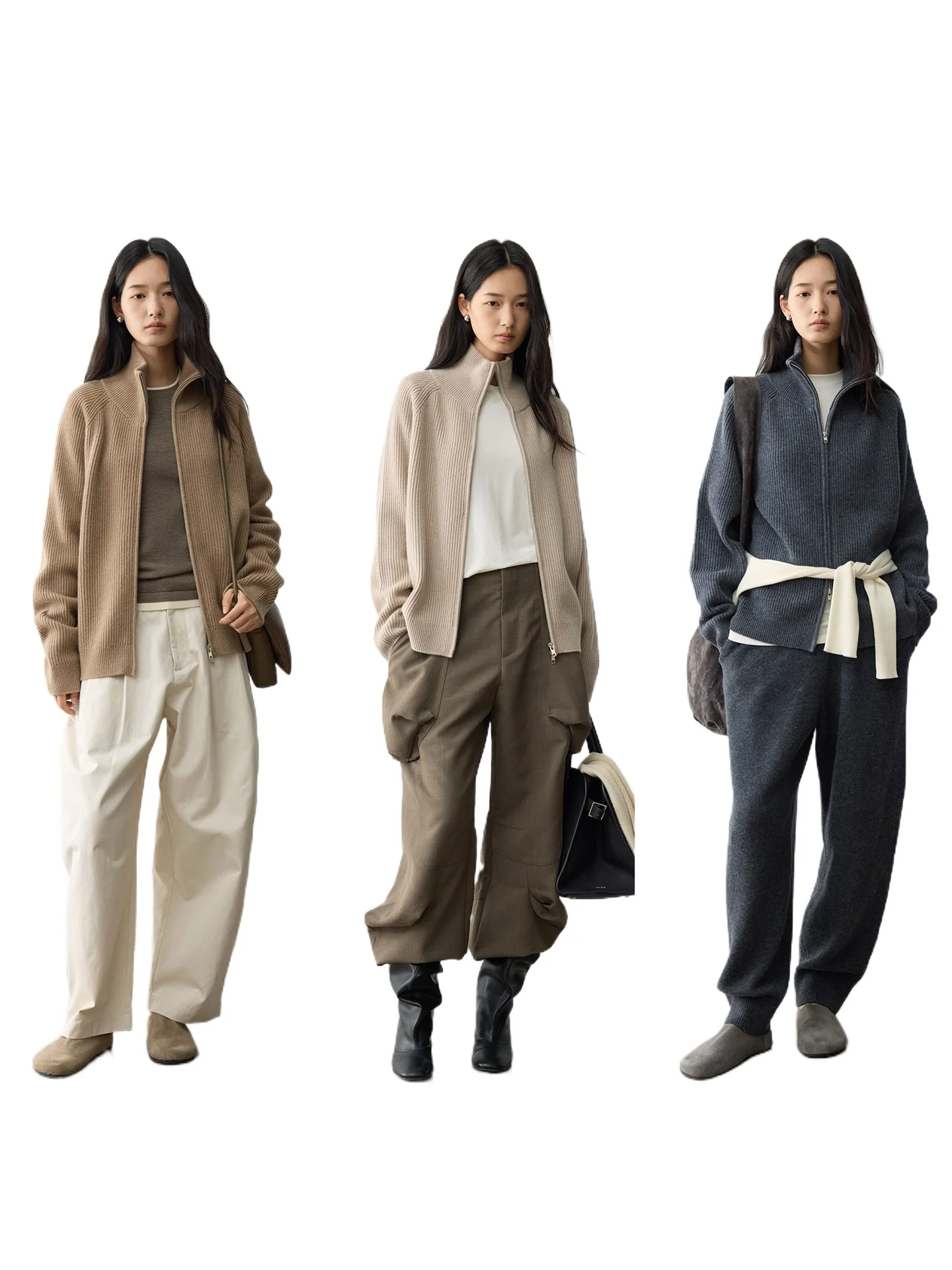 

Универсальный! Женский кардиган из шерсти с простым дизайном, свободным кроем, отложным воротником и молнией, легкий в уходе