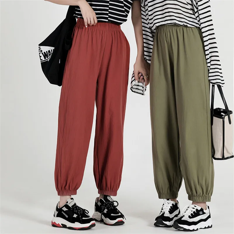 Khaki Black Ginger Red Solid Colors Women Pants High Waist Loose Trousers Preppy Style Spring Autumn New Fashion Pants