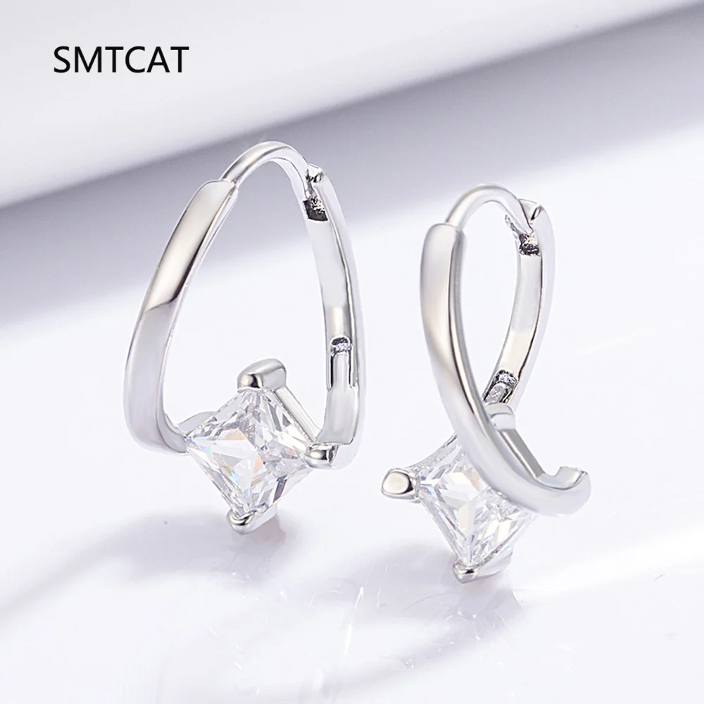 1 Carat Simulated Moissanite Earrings For Women 925 Sterling Silver Square Hoop Earring Diamond Engagement Wedding Fine Jewelry
