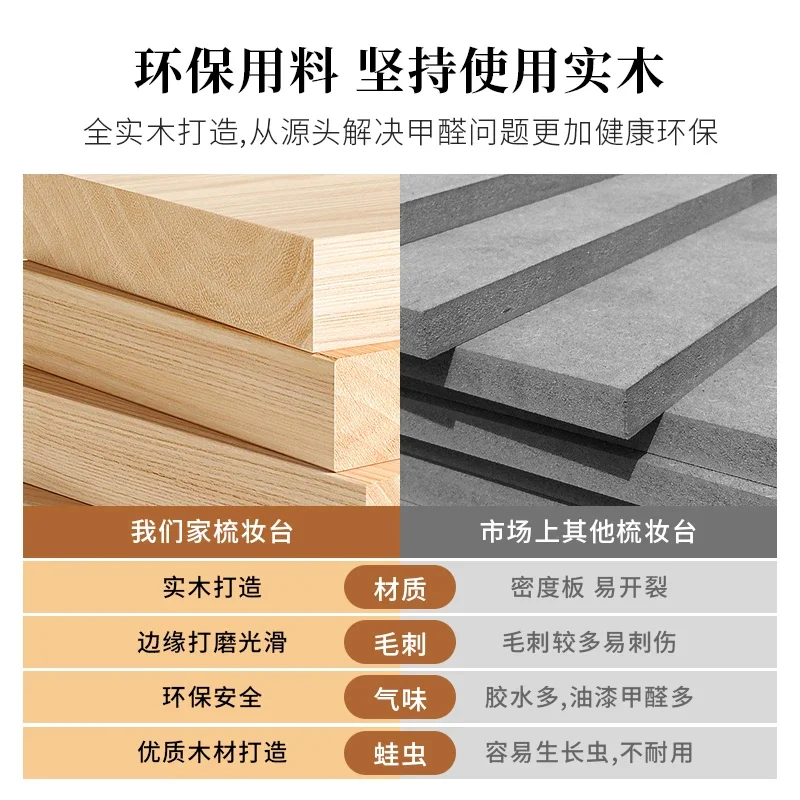 Coiffeuse Moderne et Minimaliste en Bois Massif pour Chambre à Coucher, Table Rabattable avec Maille Miroir, Rouge