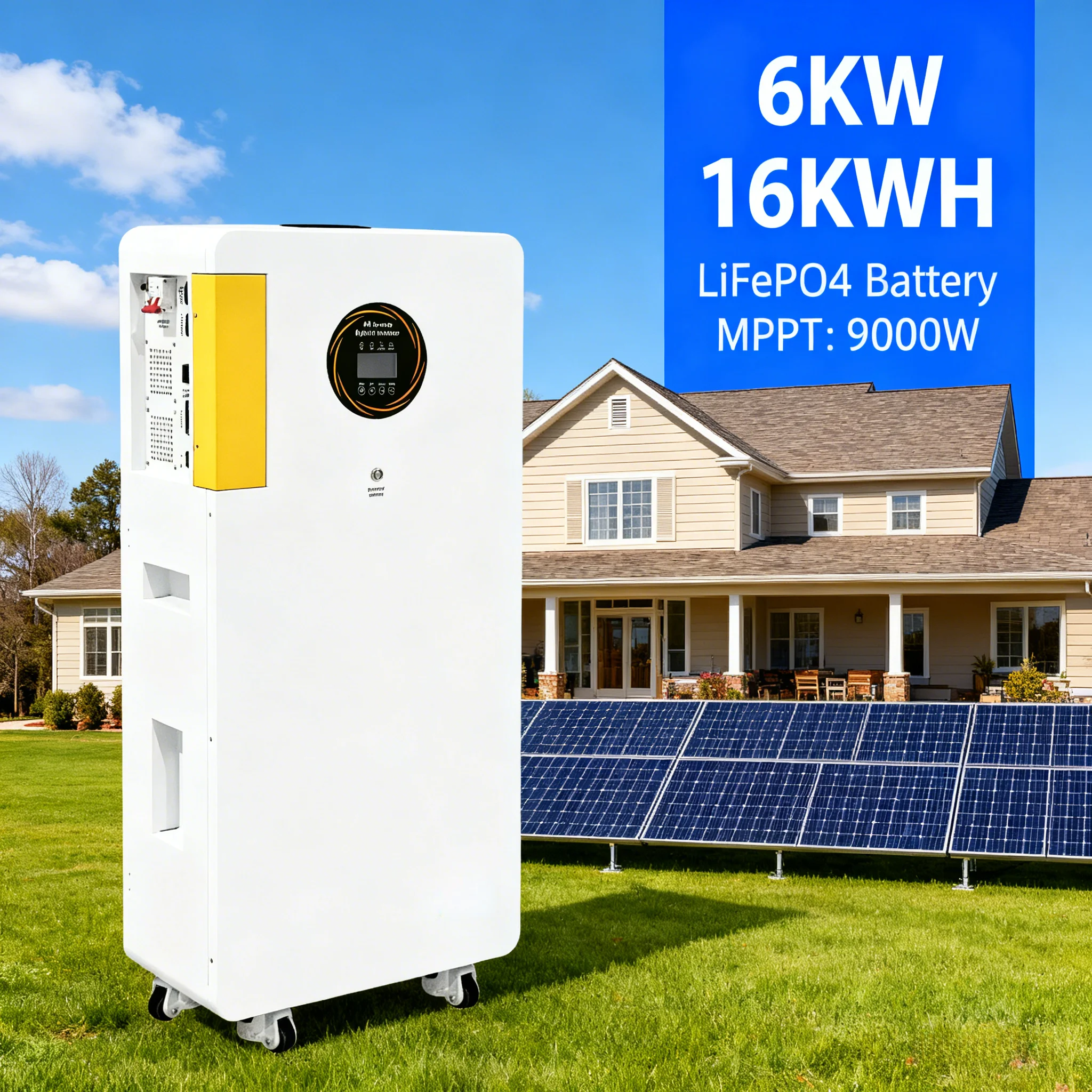3.6kW 6kW AIO Solar Energy Storage System 7.68kWh 16kWh 300Ah 314Ah LiFePO4 Battery with 5000W 9000W PV for Home Backup