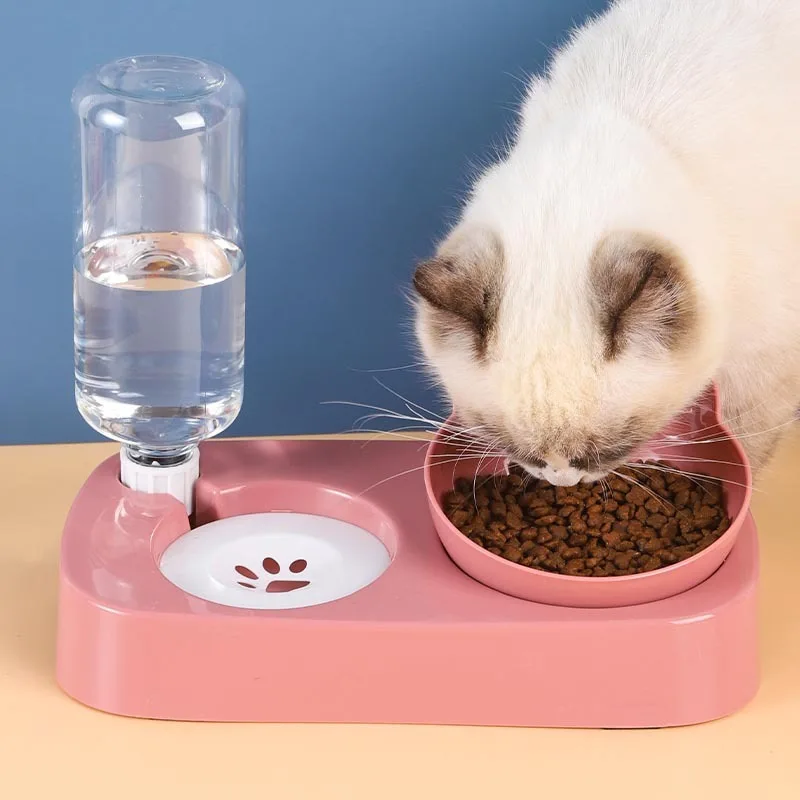 2 In 1 Pet Bowl 15 Degrees Tilt To Protect Cervical Vertebrae Dog Water Food Bowl Automatic Drinking Feeder Pet Feeding Supply