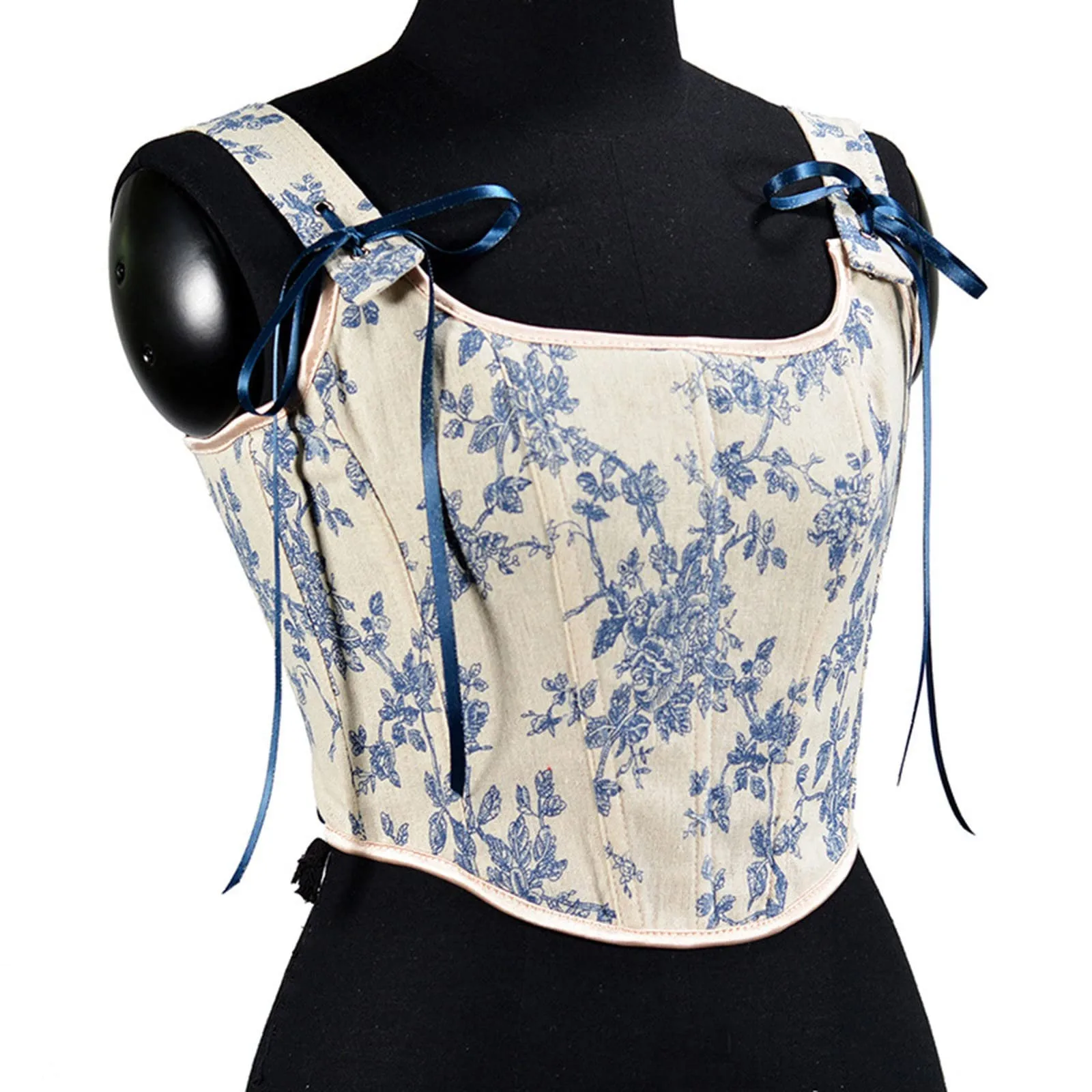 Vintage French Women Bustier Corset Sexy Lace-Up Floral Print Push Up Corset Top Party Clubwear Vest Y2k Corselet Female Bodice