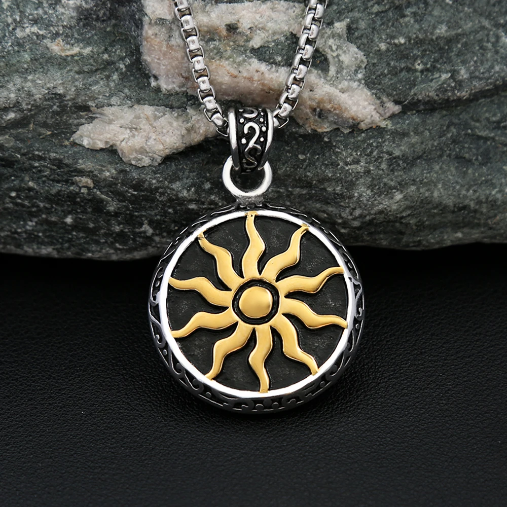 Classic Vintage Stainless Steel Sun God Necklace For Men Punk Apollo Amulet Pendant Fashion Myth Biker Jewelry Gifts Wholesale