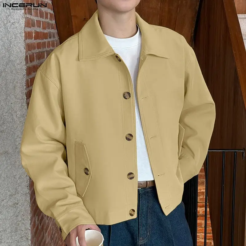 

INCERUN Men Jackets Patchwork Lapel Long Sleeve Zipper Casual Male Thin Coats 2026 Streetwear Loose Fashion Men Outerwear S-5XL