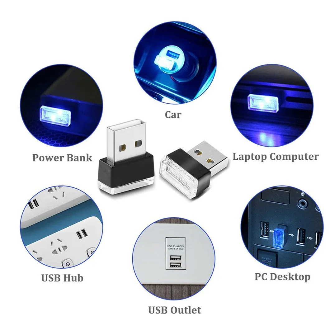Mini USB LED Luce ambientale per auto Luce decorativa al neon colorata Illuminazione di emergenza Parti di automobili plug-and-play portatili senza fili
