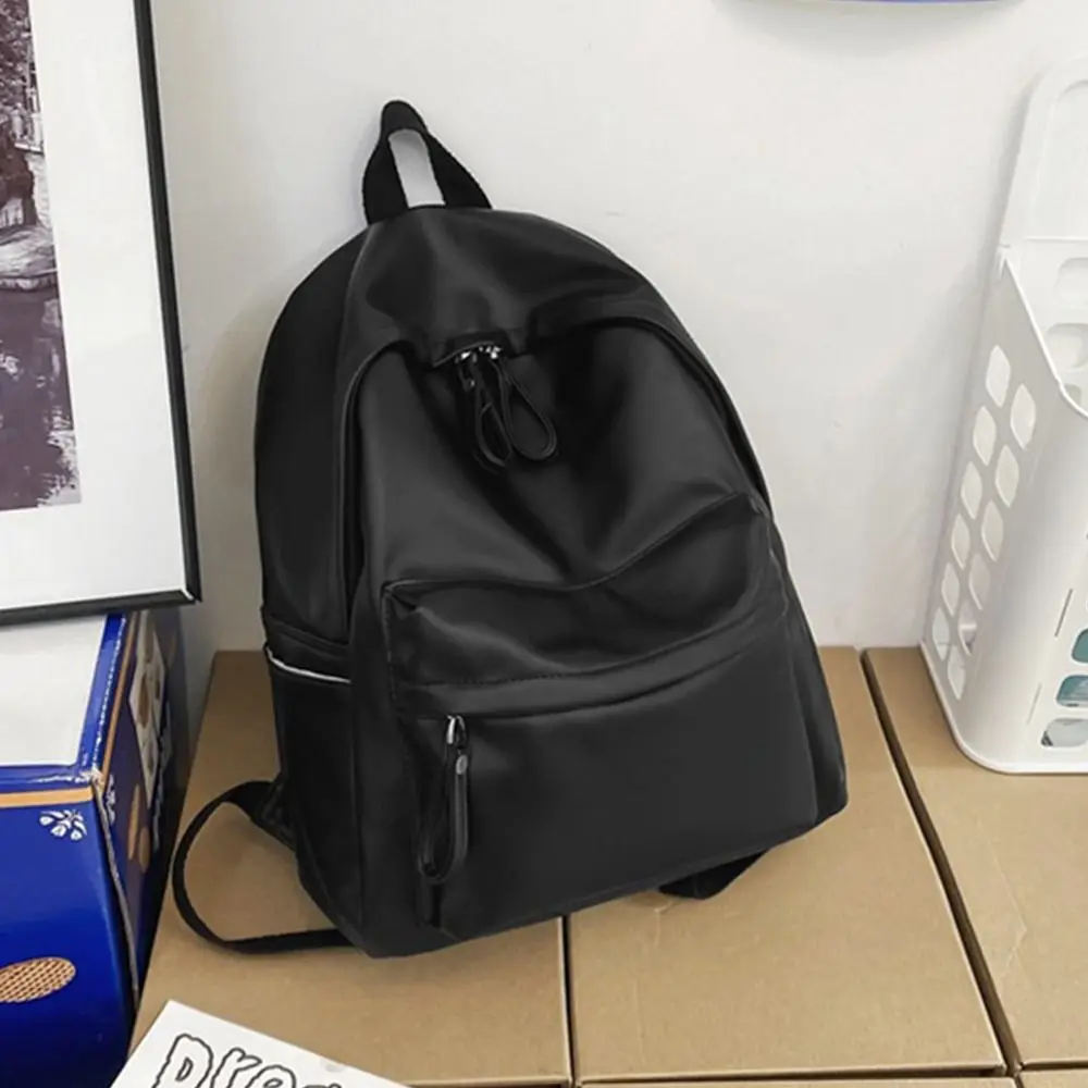 1Pcs New Large Capacity PU Leather Backpack Solid Color Portable School Bag Unisex Waterproof Couple Backpack Men Women
