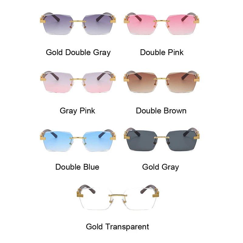 Luxury Rimless Square Sunglasses Man Brand Designer Frameless Gradient Sun Glasses Woman Fashion Vintage Wooden Oculos De Sol