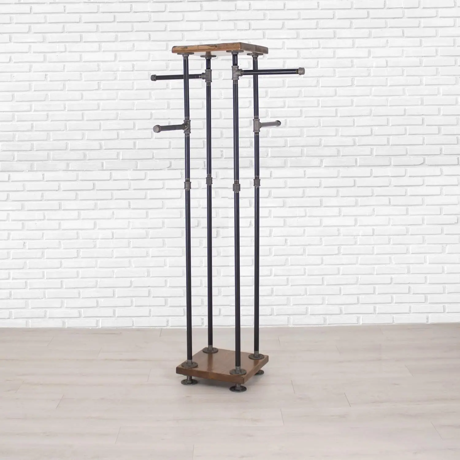 Industrial Pipe and Wood Clothes Rack 4-Way, Garment Rack, Clothing Rack, Closet Organizer, Clothing Storage and Display