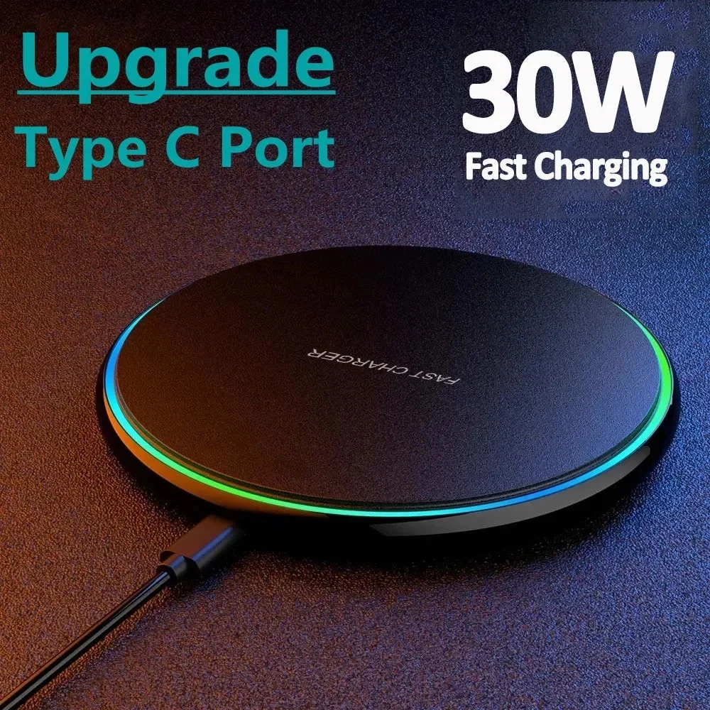 30W Wireless Charger for iPhone 15 14 13 12 X Pro Max Induction Fast Charging Pad Dock Station for Samsung S23 S22 Xiaomi Huawei