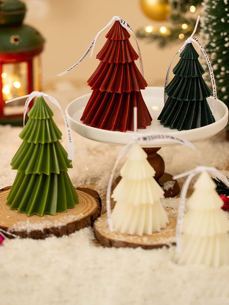 Scented Candles 3D Mold Christmas Tree Silicone Candle Geometric Pine Silicone Candle DIY Aromath Candle Soap Making Tools Craft