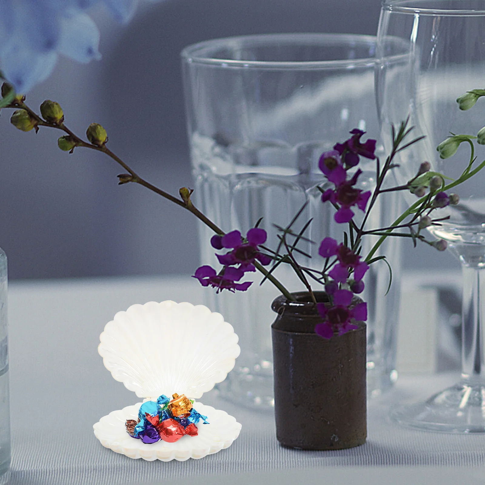 

10pcs Sugar Boxes Mini Shell-Shaped Candy Containers For Beach Wedding Favors Iridescent Party Favor Boxes Bridal Shower Treat