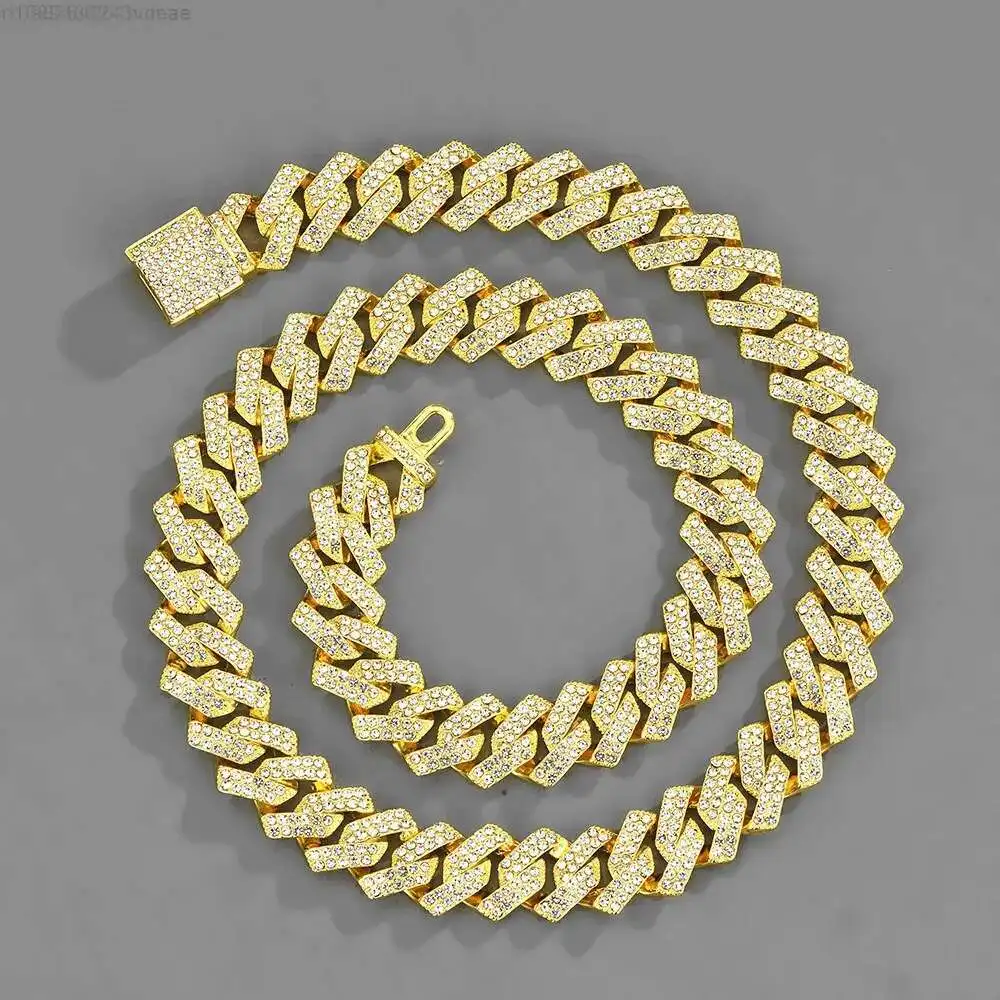 

OUYA 15mm 18k Gold Plated CZ Iced Out Diamond Hip Hop Jewelry Cuban Chain Link Cuban Necklace Cadena Cubana Men Cuban Link Chain