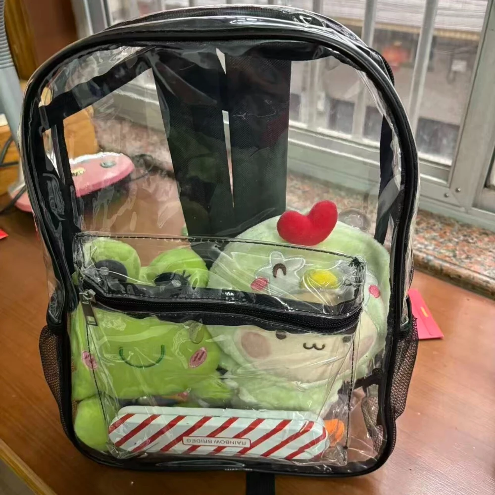 Clear Transparent Pvc Backpack Large Capacity Air Cushion Strap Waterproof Wear Resistant Unisex Kids School Bag For Travel Use