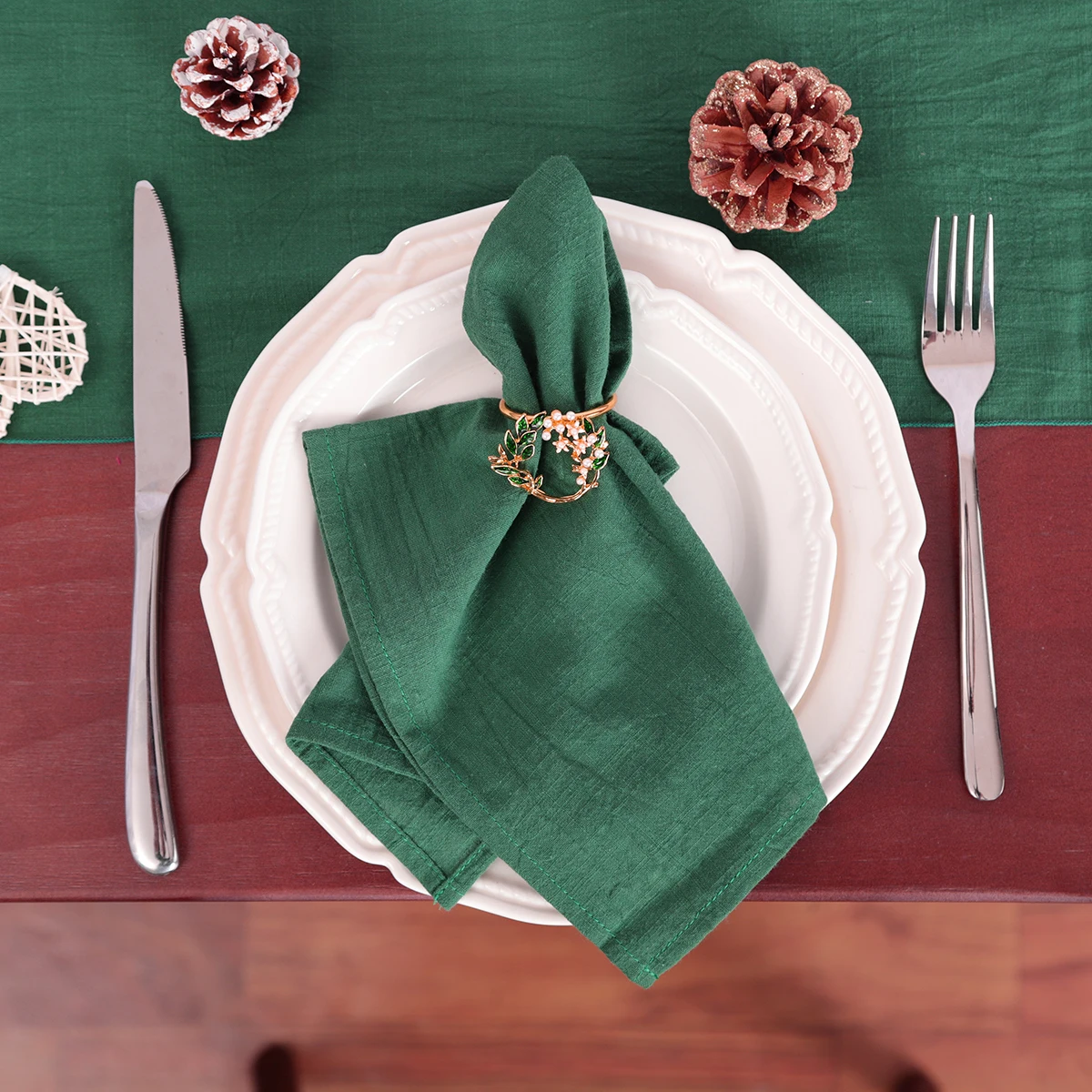 12PC Hotel Serving Cloth Cotton Napkins Family Dinner Kitchen Green Fabric Tea Towels Wedding Decoration Table Mat 30X45CM