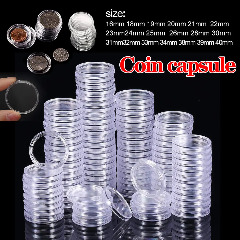 16-46mm Coin Capsules Box Clear Plastic Coin Holder Coin Collecting Box Case For Coins Storage Capsules Protection Box Container