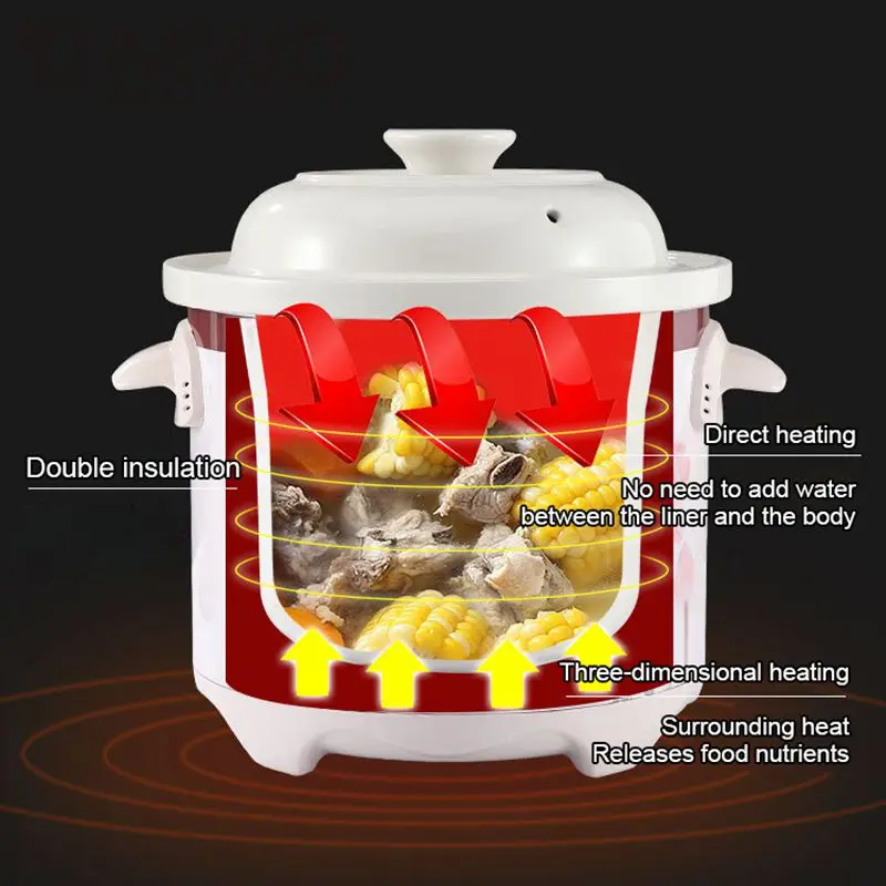 Household Electric Stew Pot 1.5L/2.5L Slow Cooker Automatic Porridge Stewing Soup Pot Casserole White Ceramic Liner 8 Menu 220V