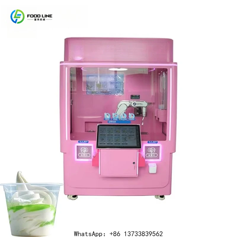Customized Robot Ice Cream Vending Machine Pink Dispenser Credit Card Payment Supported