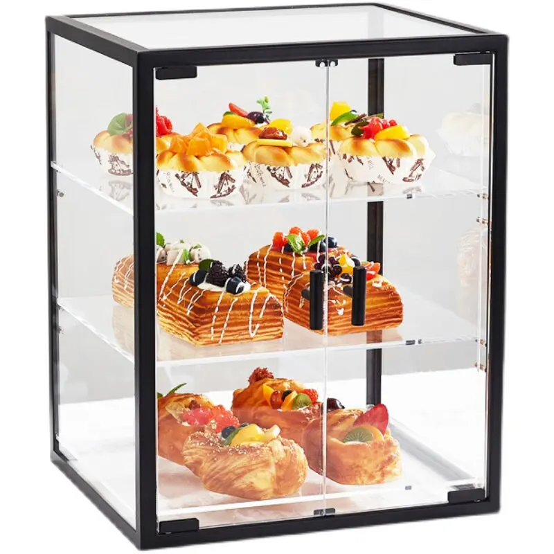 Glass jewelry storage island cabinet cake bread pastry display rack