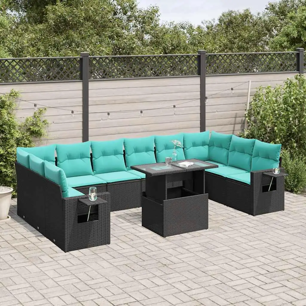 

Outdoor 11 Piece Rattan Sofa Set with Cushions Black Patio Furniture Garden Seating
