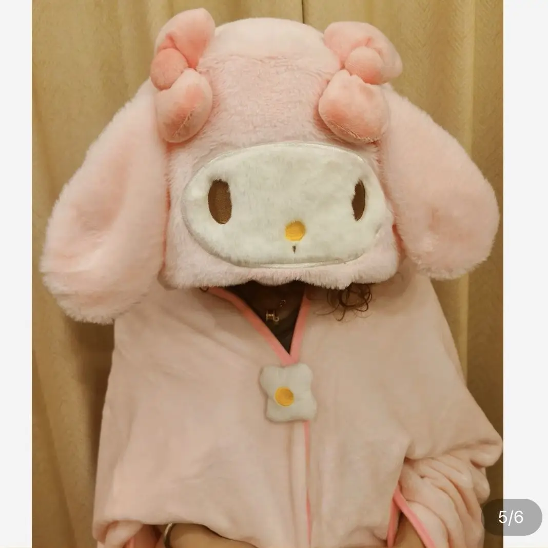 Sanrio Cloak Kuromi Cinnamoroll Hello Kitty My Melody Girl Plush Blanket Cloak Costume Hoodie Soft Warm Cloak Girl Gift