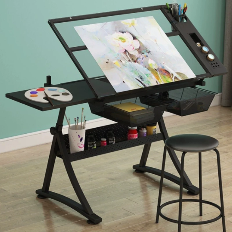 Adjustable Height Drawing Table for Painting, Art, Computer Design and Books, Artist Desk Workstation with Easel Stand