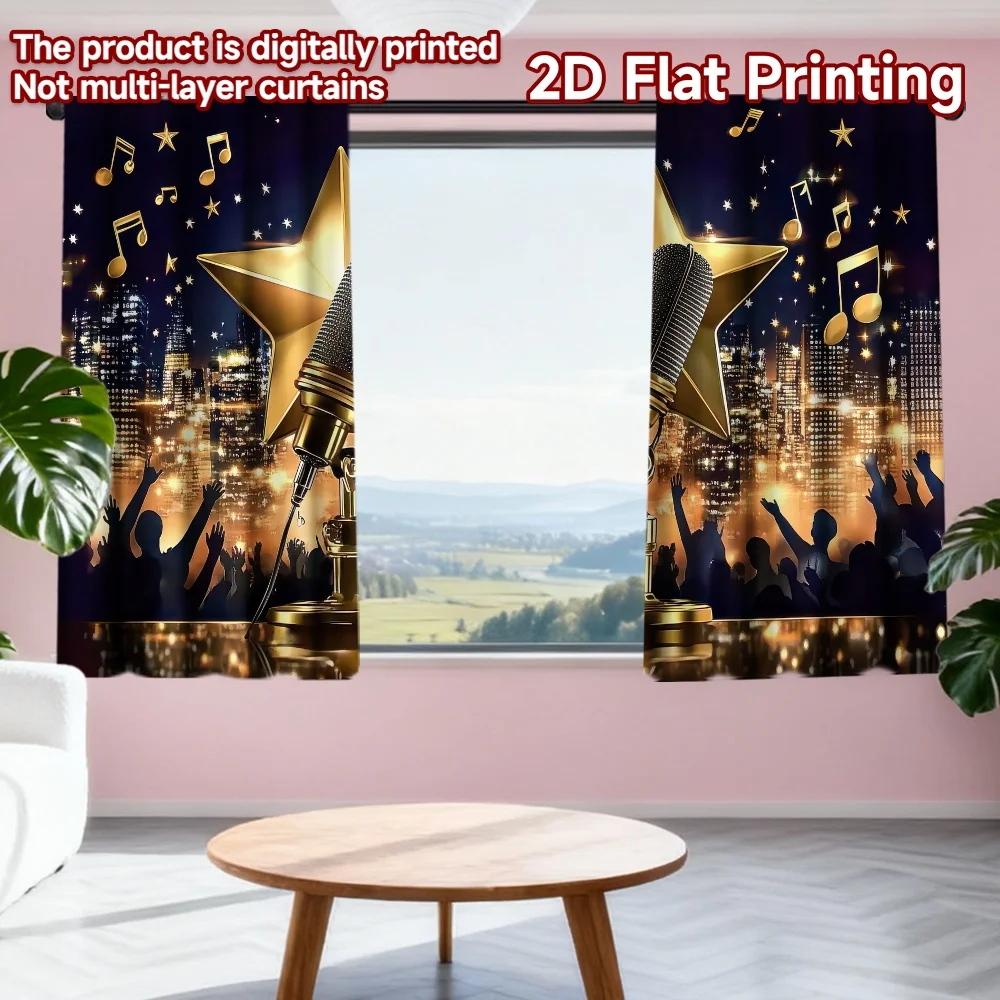

2D flat printing 2pcs Scene Curtain Music City Celebration Digital Printed Polyester Drapes Family Party Perfect for All Season