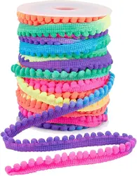 25 Yards Rainbow Pom Pom Trim, 3/8 pollici (11mm) Wide Ball Fringe Trim nappa Trim nastro di pizzo cucito con pompon da 4mm per la casa