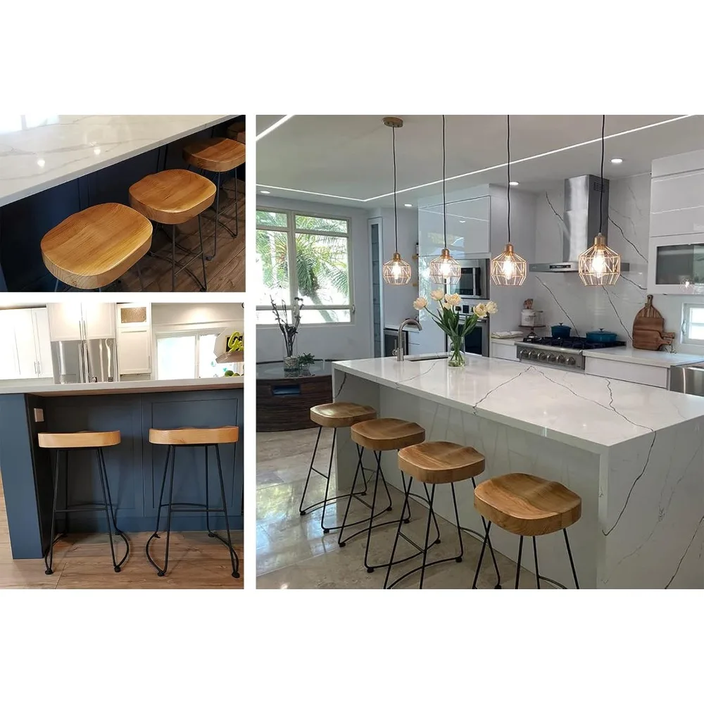 Par de cadeiras de bar americanas de inspiração vintage, bancos de madeira de estilo contemporâneo, cadeiras de jantar altas modernas de meados do século