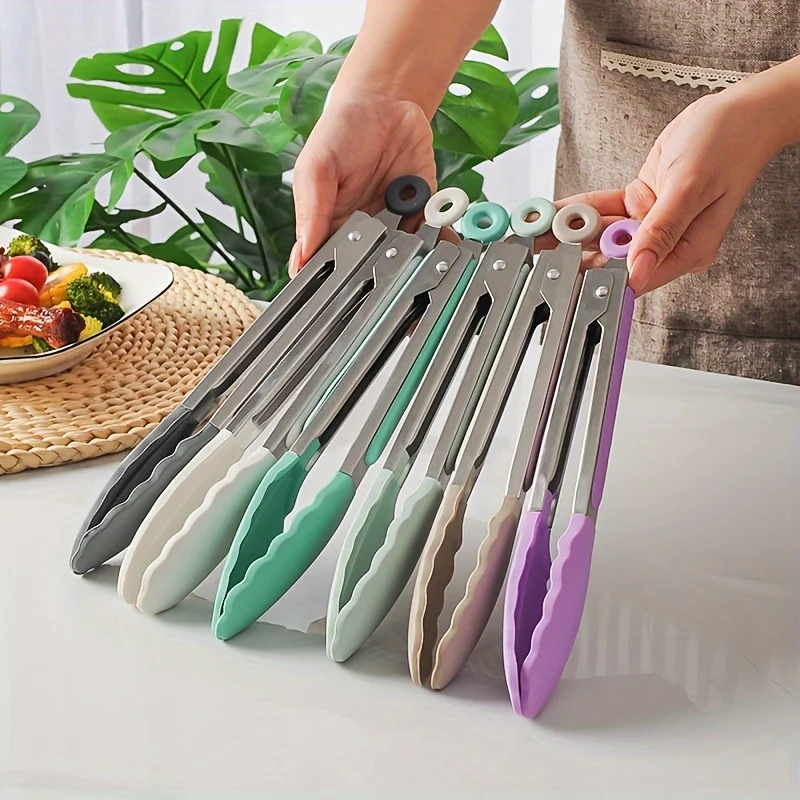 2pcs, Heat-Resistant, Non-Stick Silicone Kitchen Tongs - Versatile & Durable For Cooking, BBQ, & Camping, Kitchen Gadgets