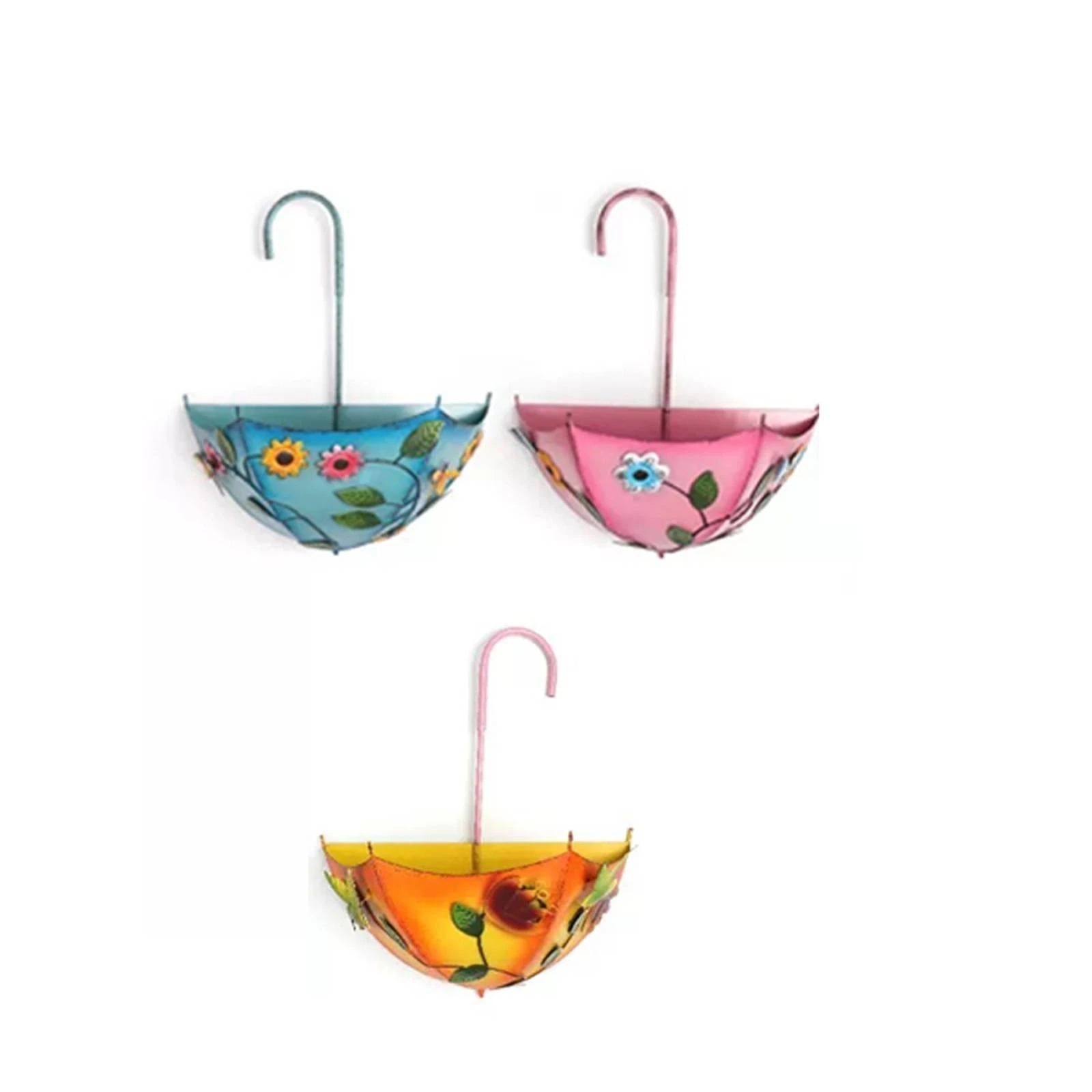 Wall-Mounted Iron Umbrella Planter Easy to Hang Umbrella Planter Embossed Decorative for Gardeners, Balcony, Patio