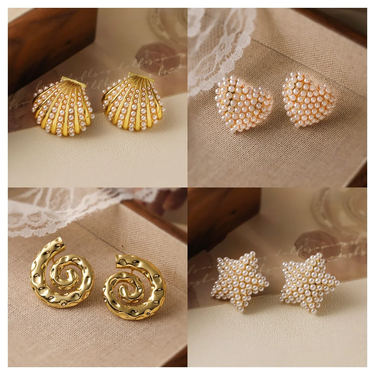 HECHENG, French Temperament Light Luxury Style Pearl Earrings Female Niche Design Senior Sense Of water Drop Bow Flower Petal