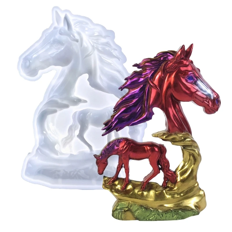 Hollow Horse Sculptures Mould Easy to Demould Silicone Mold Horse Statues Ornament Making Mould for DIY Enthusiasts