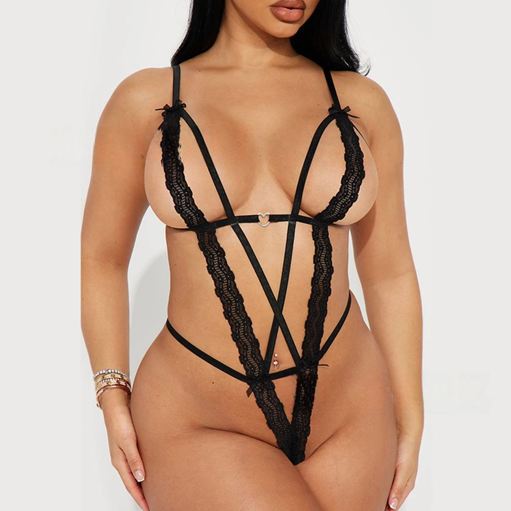 

Microelasticity Garment Hollow Bodysuit Hotel Stay Sleepwear All Season Wear Black Lingerie High Elasticity Home Use