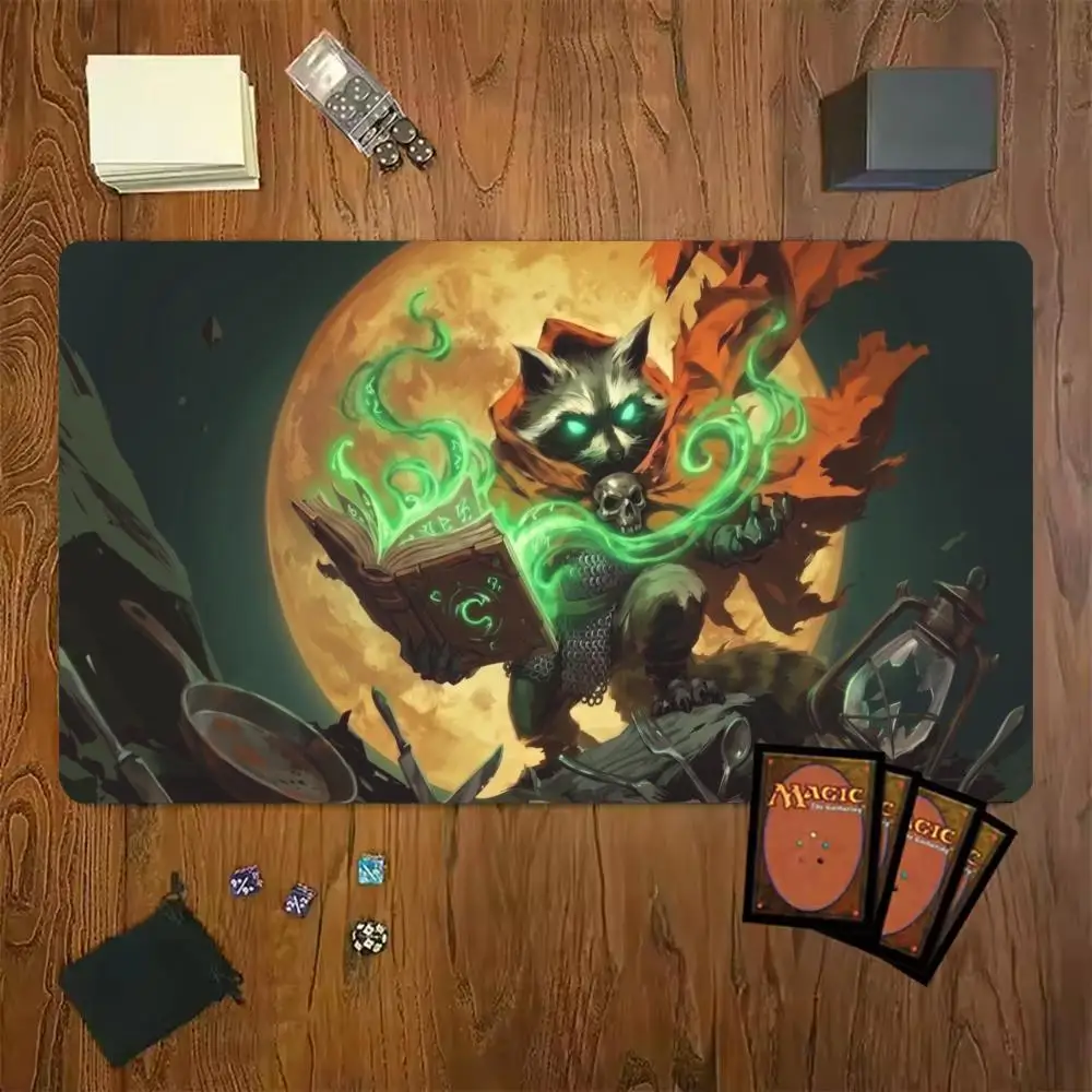 35x60 Moonlight Demon Cat Card Playmat Mouse Pad Stitched with Magic Zones Game Mats for MTG/TCG Battle Commander Mat